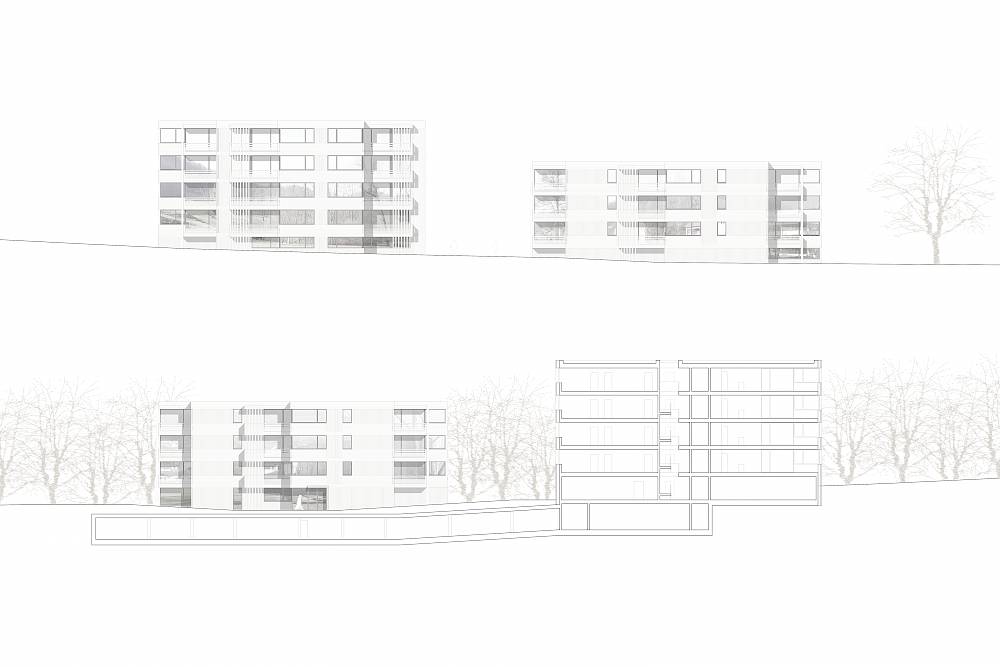 Wohnen für Generationen, OrmalingenOstfassade und Schnitt Familienwohnungen